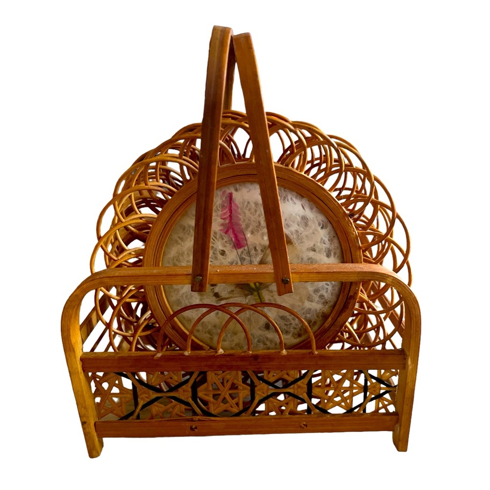 Vintage Pressed Butterfly Bamboo Wicker Coasters Granny Core Cottage Core